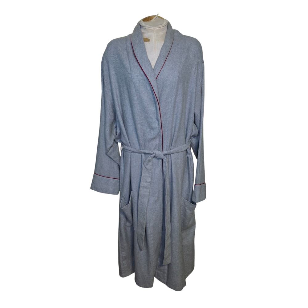 Pottery Barn Robe Adult Gray red Trimmed Cotton‎